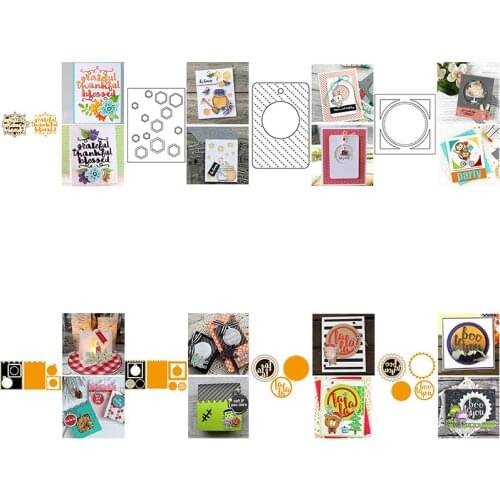 Layered Round Mini Tag Honeycomb Frame Metal Cutting Dies Cursive Words DIY Craft Paper Making Template Scrapbooking Dies Cut