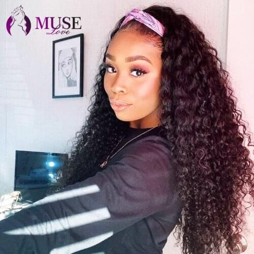 MUSE LOVE Burmese Water Wave Wig For Black Women Headband Water Wave Human Hair Wigs 180% Curly Human Hair Headband Wigs