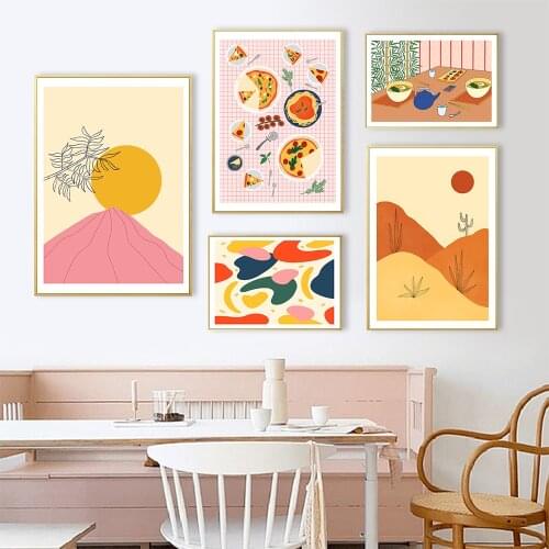 Nordic Style Sun Pizza Party Abstract Posters And Prints Wall Art Canvas Painting Wall Pictures For Room Home Decor