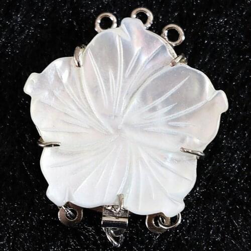 Natural white mother shell pearl flower jewelry 28*28mm 3 rows silver plated clasp wholesale for women diy necklace clasp B845