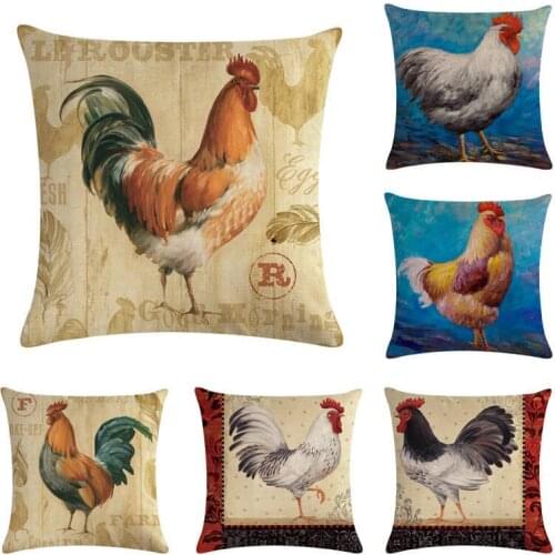 Chicken Art Cushion Cover Cotton Linen Couch Car Sofa Bedroom Home Decorative Throw Pillow Cover 45x45cm Pillow Case