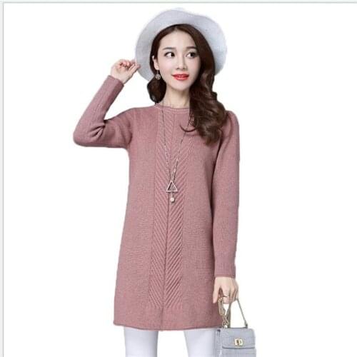 New Women Knitted Mini Dress 2019 O-Neck Autumn Winter Women Sweater Pullovers Long Sleeve Slim Bottom Sweater High Elastic Q844