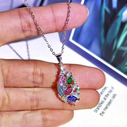 New design Fashion Women Colorful crystal pendant Necklace 925 Sterling silver Jewelry girl gifts Silver Jewelry Best Quality