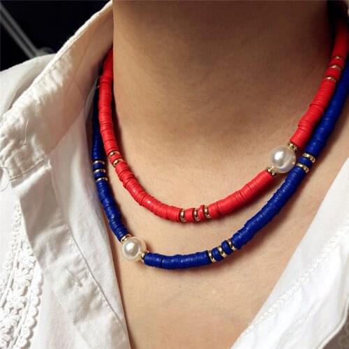 New Fashion Polymer Clay Necklace Colorful Soft Pottery Choker Necklace For Women Bohemian Handmade Clay Collar Necklace Gift