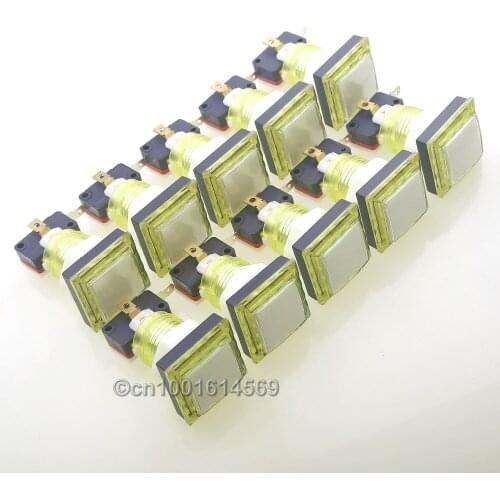 New Reyann 10pcs 34mm Zero Delay Angular Square LED Arcade Push Buttons For Window System & MAME Games & JAMM Games DIY - Yellow