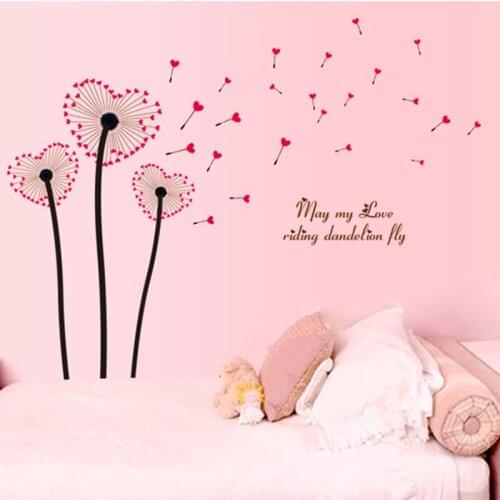 Romance Love dandelion wall stickers for home decoration Living room bedroom background wallpaper PVC poster stickers