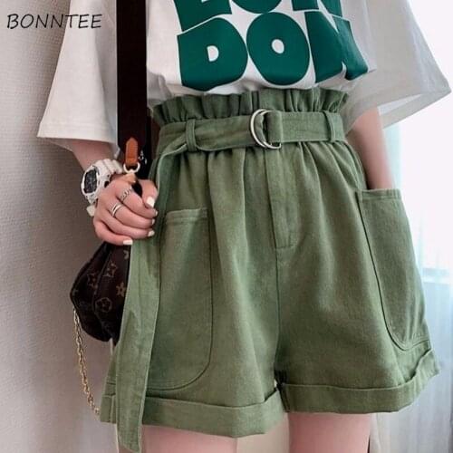 Shorts Women Casual Solid Pockets Sashes Pantalones S-4XL Harajuku Y2K All-match Female Empire Summer Retro Simple Loose Daily