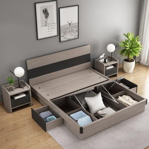 Nordic Bed Modern Minimalist 1.5 M1.8 M Double Bed Rental Room Storage High Box Storage Bed Plate Bed in Master Bedroom