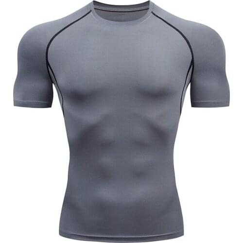 Sports Men Fitness Tshirt Gym Musculation Short Sleeve Elastic Quick Dry Flexible Men Running T-shirt 002