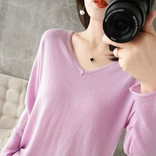 2021Summer New Pure Wool Knitted Sweater Women V-Neck Thin Bottoming Shirt Wild Long Sleeve Short Casual Pullover Large Size Top