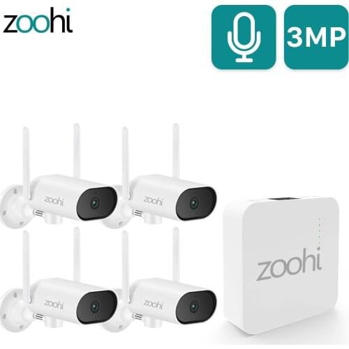 Zoohi Wireless Mini NVR Kit 3MP Pan & Tilt Security Camera Set Surveillance Video System Outdoor Sound Record Camera System