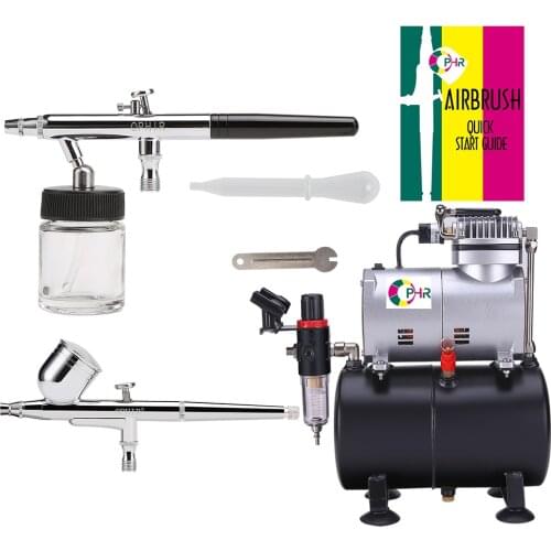 OPHIR 2-Airbrush Air Tank Dual Action Airbrush Spray Compressor Kit 0.3mm & 0.35mm for Cake Model Hobby 110V,220V AC090+004A+072