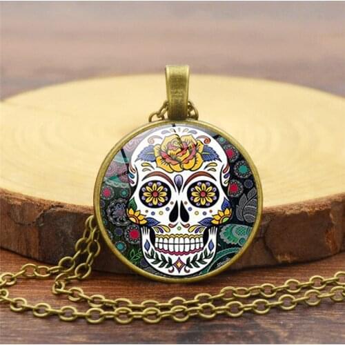 2021 trendy flower skull pendant necklace vintage punk goth gothic pendants collar collier for women men jewelry accessories