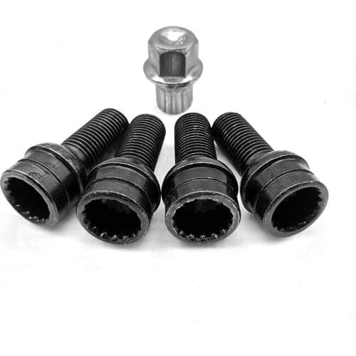 5pcs 8D0601139F 17mm BLACK STEEL Wheel Bolt & Lock Lug Nut Set WITH KEY