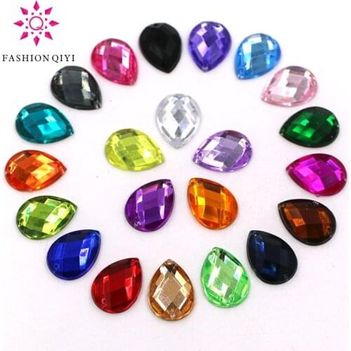 50pcs 8X13/10X14/13X18/18X25mm Teardrop shape High quality flatback Acryl sew on rhinestones with holes diy/clothing accessories