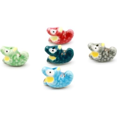 50pcs/lot Lucky Crap Shape Ceramic Beads 24x15mm Multi Color Lovely Animals Porcelain Pendants Popular Jewelry Fit Handmade DIY