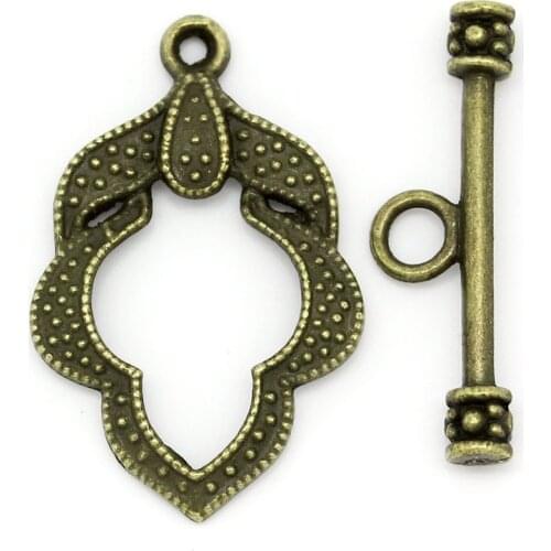 8SEASONS Toggle Clasps Leaf Antique Bronze 26x17mm 24x7mm,50 Sets (B28513)