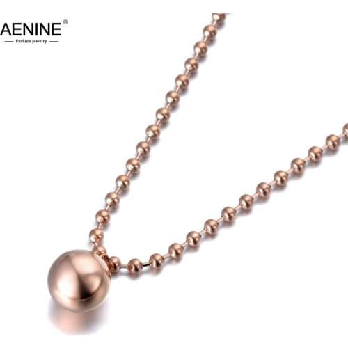 AENINE Original Design Geometric Round Ball Pendant Necklaces For Women Titanium Steel 26 Inches Long Sweater Chain AN19152