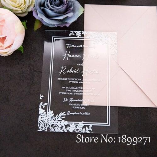 Free shipping white color printing acrylic wedding invitation cards wedding decor post wedding cards acrylic invitations supply