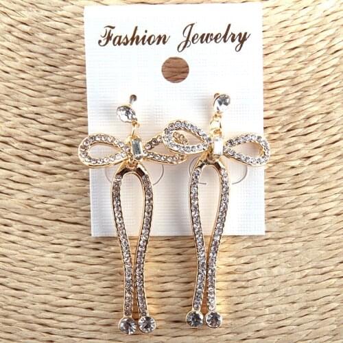 Free shipping Fashion Long Crystal Metal Bowknot / leaves Stud Earring