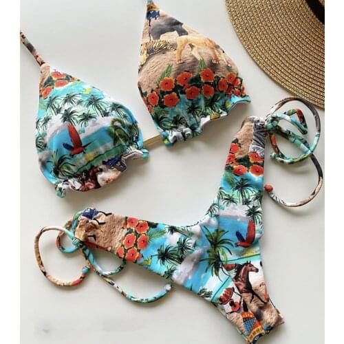 Bikinis 2021 mujer Two Piece Floral Print Swimsuit Bathing Suit Women New Sexy Beachwear Monkini maillot de bain homme