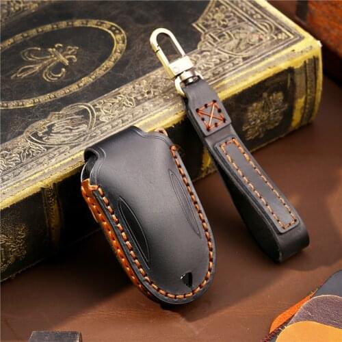 Genuine Leather Car Remote Key Case Cover for Tesla Model S Model 3 Keychain Accessories Key Shell Protector Car Styling Fob