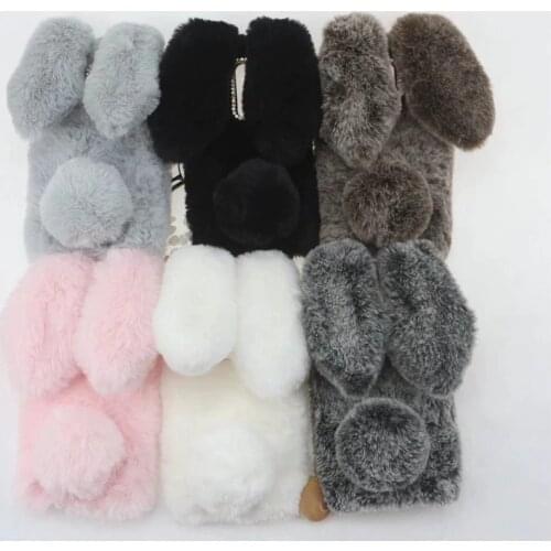 Plush Bunny Case for Oneplus 7 Pro 5 5T 6 1+6 Soft Fur Cute 3D Rabbit Ears TPU Bling Diamond Phone Cover for One Plus 6T Fluffy