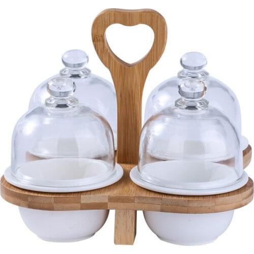 Home Dessert Cup Hotel Commercial Pudding Cup Ice Cream Bowl Creative Dessert Plate with Bamboo Glass Cover