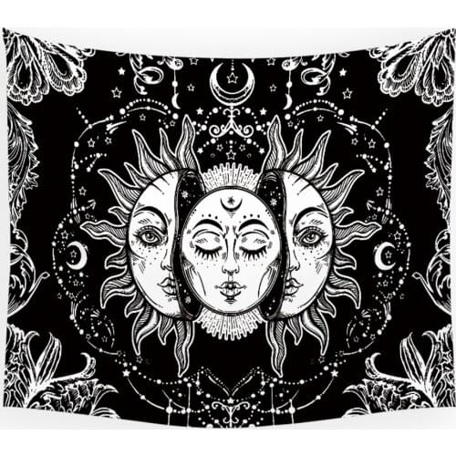 1Pcs White Black Sun and Moon Tapestry Rose Skull Wall Hanging Tapestries Mandala Tapestry Hippie Wall Dorm Decor Blanket Tapiz