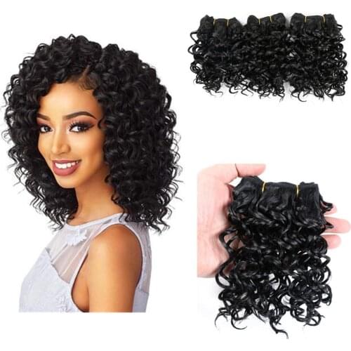 Hywamply 6" Short Synthetic Hair Crochet Braids 3X Deep Wave Hair Weft Extensions for Women Kinky Curly Hair Weaving