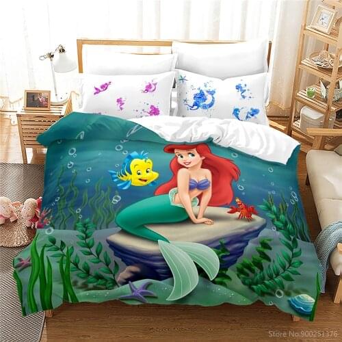 Ariel Princess Fish Bedding Set Queen King The Little Mermaid 3D Print Quilt Cover with Pillowcase Bedclothes for Home Bedroom