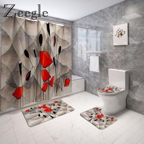 Modern Style Bath Mat and Shower Curtain Set Water Absorbing Bath Mat Home Decoration Shower Floor Mat Toilet Carpet