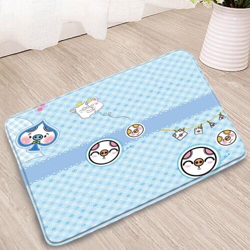 Cartoon Animals Bathroom Mat Cute Cat Pig Lion Childrens Room Decoration Floormat Doorway Kitchen Home Bath Non-Slip Carpets