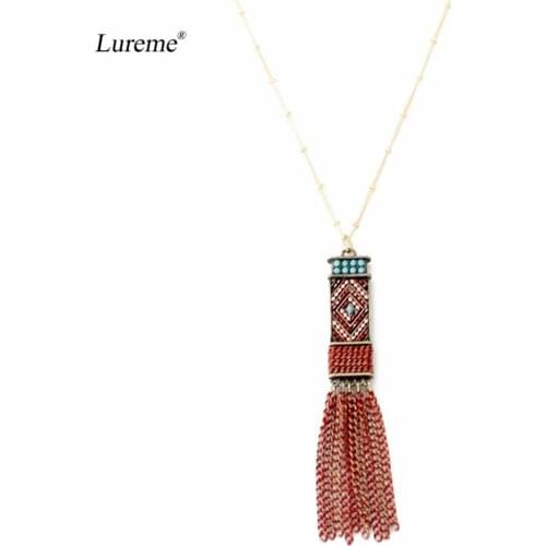 Lureme Bohemian Vintage Red Beads Long Chain Tassel Necklace for Women and Girls for Women Girls Best Gift (nl005588)