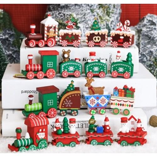 Little Train Wooden Decorations for Home Xmas Decor Christmas 2020 New Year 2021 Christmas Ornaments Christmas Gift Toy Kids