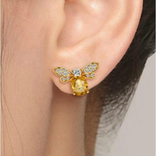 Cute Tiny Bee Earring Jewelry Gold Color Honey Bee Earrings Stud Unique Yellow Crystal Rhinestone Earrings Jewelry For Women