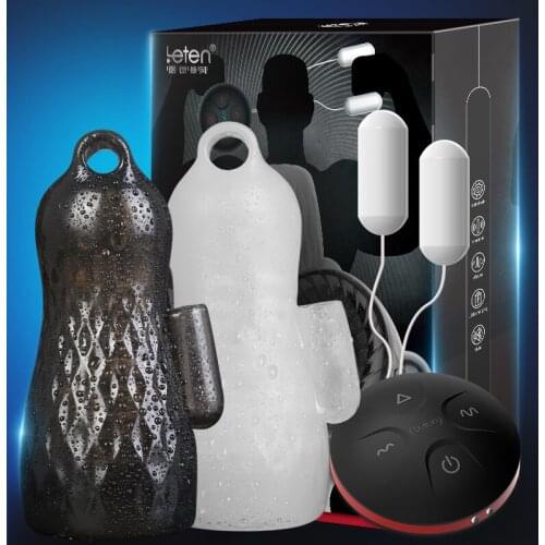 Leten Male Masturbators Electric Shock Penis Trainer Vibrator for Men Glans Stimulator Pocket Pussy Male Sex Toy 2Pcs Bird Nest