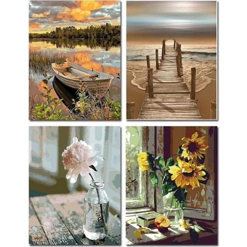 GATYZTORY Paint By Numbers Kits For Adults Kids Landscape Flower Canvas Painting Tree Acrylic Paints Decorative Frames Home Deco