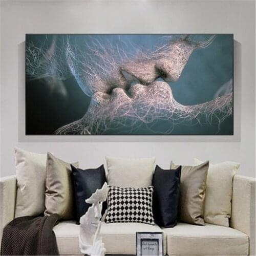 Big Size Couple Kiss Wall Art Canvas Paintings Posters Prints Sweet Kiss Home Abstract Wall Pictures for Living Room Decorative