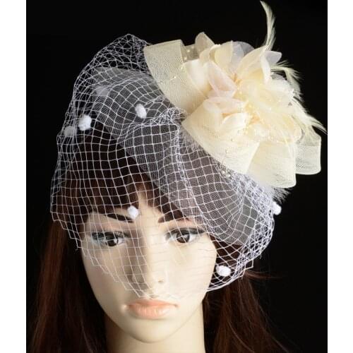 Delicate Wedding Fascinator Veil Feather Hard Yarn Headband Ladies Bridal Party Hair Accessories Floral Tiaras Hair Clip Women