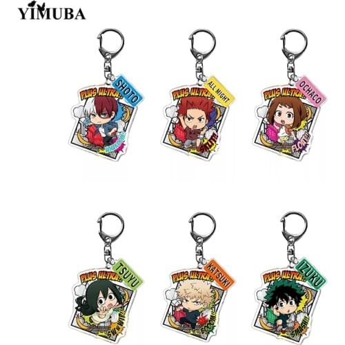Newly Funny Cartoon My Hero Academia Key Chain Bag Charm Car Keychain Cute Anime Figure Double Sided Transparent Acrylic Keyring