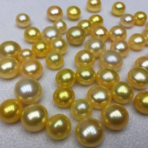 Wholesale DYED GOLD 5-12mm Size Real Natural Freshwater Loose Pearls Bread Round Shape Half Drilled for Pendant Ring Earrings