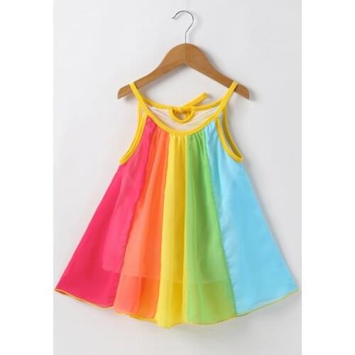 1-5 Years Baby Toddler Girl Dress Cute Princess Rainbow Striped Summer Party Tutu Dress Fashion Cute backless Sling Sundress