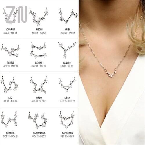 ZN Fashion Trendy Crystal Star 12 Constellation Pendants Necklaces for Womens Zodiac Sign Female Elegant Birthday Choker Gift