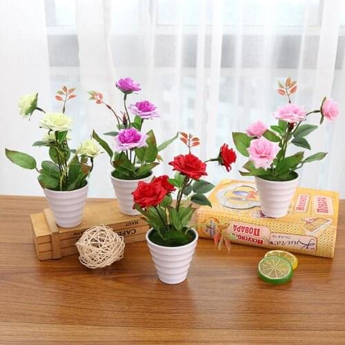 Plastic Artificial Flowers with Rose Flower Potted Bonsai Flowers Fake Flowers Party Wedding Decoration Bathroom Accessories