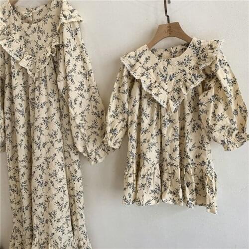 2021 New Mama And Baby Dress Matching For Mother And Daughter Matching Clothing Floral Long Sleeve Children One Piece Dresses