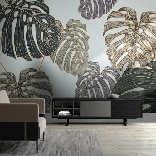 Custom 3D Mural Wallpaper Nordic Light Luxury Simple Tropical Plant Leaf Fresco Living Room TV Background Wall Papel De Parede