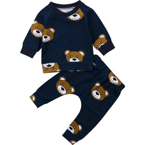 Newborn Baby Boys Cartoon Bear Clothes Set Autumn Winter Long Sleeve Sweatshirts+Pants Cotton Casual Baby Clothing