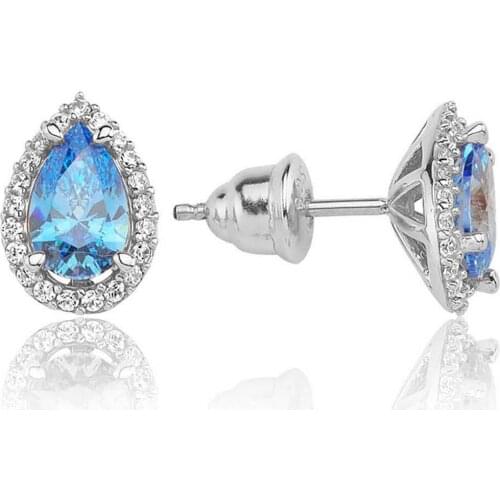 Valori Jewels 1.5 Carat, Zirconia Fancy Blue And White Pear Gemstone, Rhodium Plated, Sterling Silver Earrings