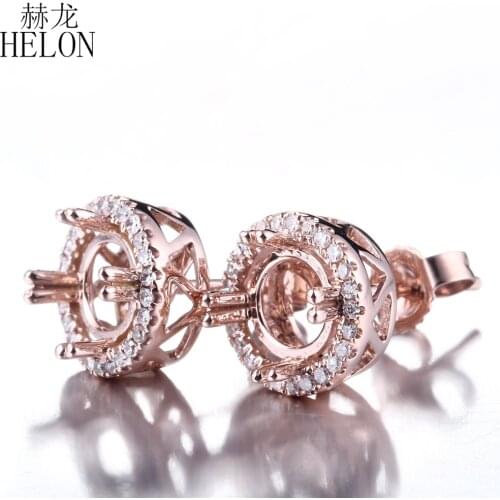 HELON 5-6.75mm Round Solid 14K Rose Gold Real Natural Diamonds Engagement Wedding Semi Mount Women Trendy Fine Jewelry Earring